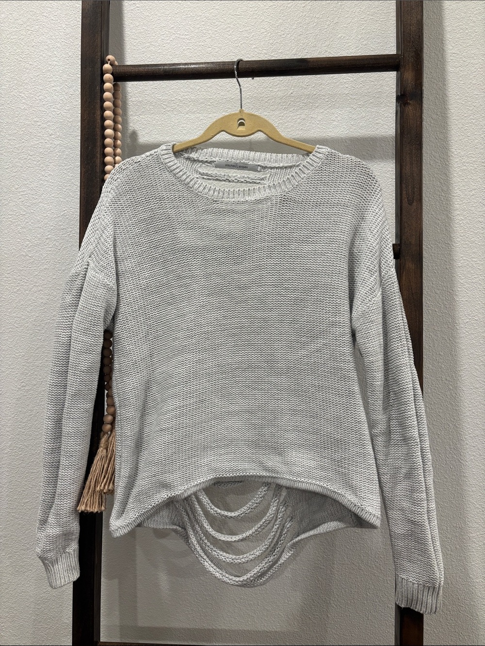 Light Grey Women's Knit Sweater with Draped Back